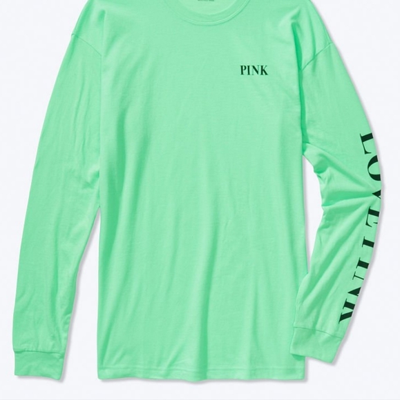 Victorias Secret PINK Campus tee long sleeve mint neon green - Picture 3 of 5